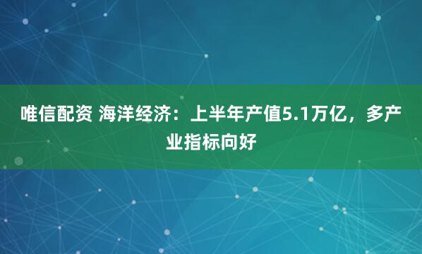 唯信配资 海洋经济：上半年产值5.1万亿，多产业指标向好