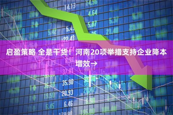 启盈策略 全是干货！河南20项举措支持企业降本增效→